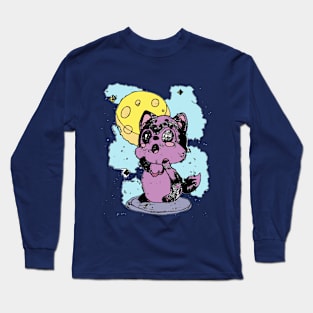 Cute Kawaii Howling Wolf Full Moon Weathered Edit Long Sleeve T-Shirt